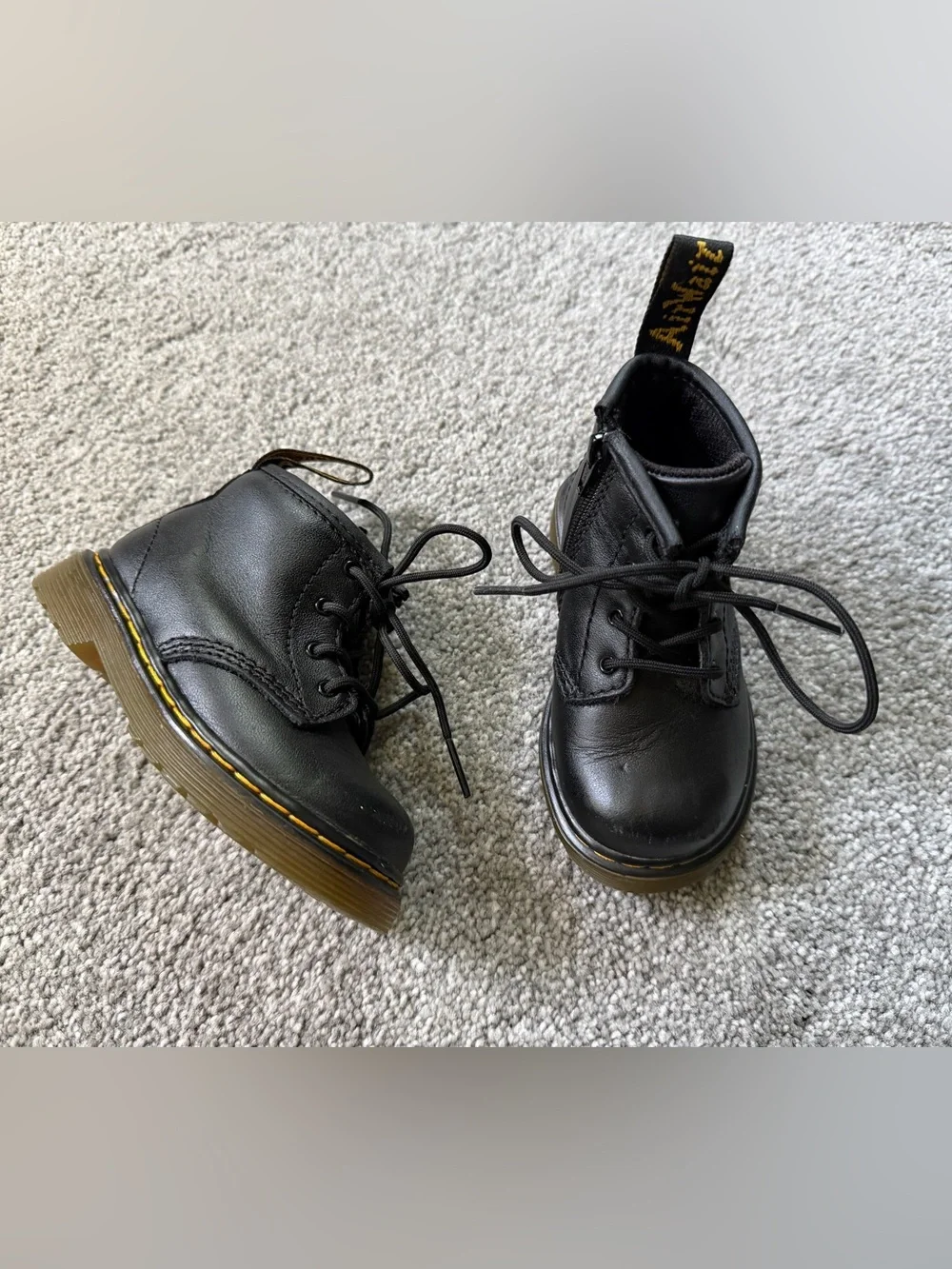 Black Leather Dr. Martens Toddler Boots Size 6 With Side Zipper.